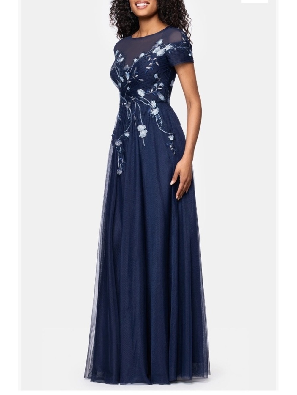 Embroidered Sequin Floral Bodice Mesh Gown-10